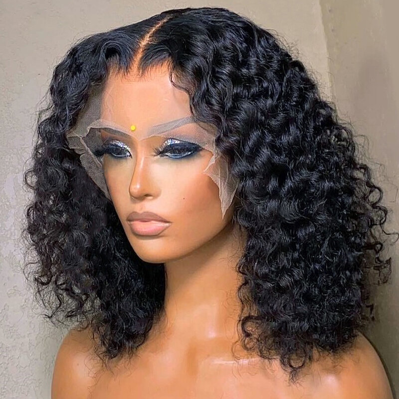 Curly Human Hair Short BOB Wigs Deep Wave Transparent Lace Wig PrePlucked Bleached Knots Remy Front Lace Wig For Women Lace Wigs