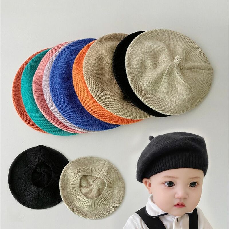 Topi baret rajut bayi Korea, topi baret lembut hangat musim gugur musim dingin pelukis lucu anak laki-laki perempuan