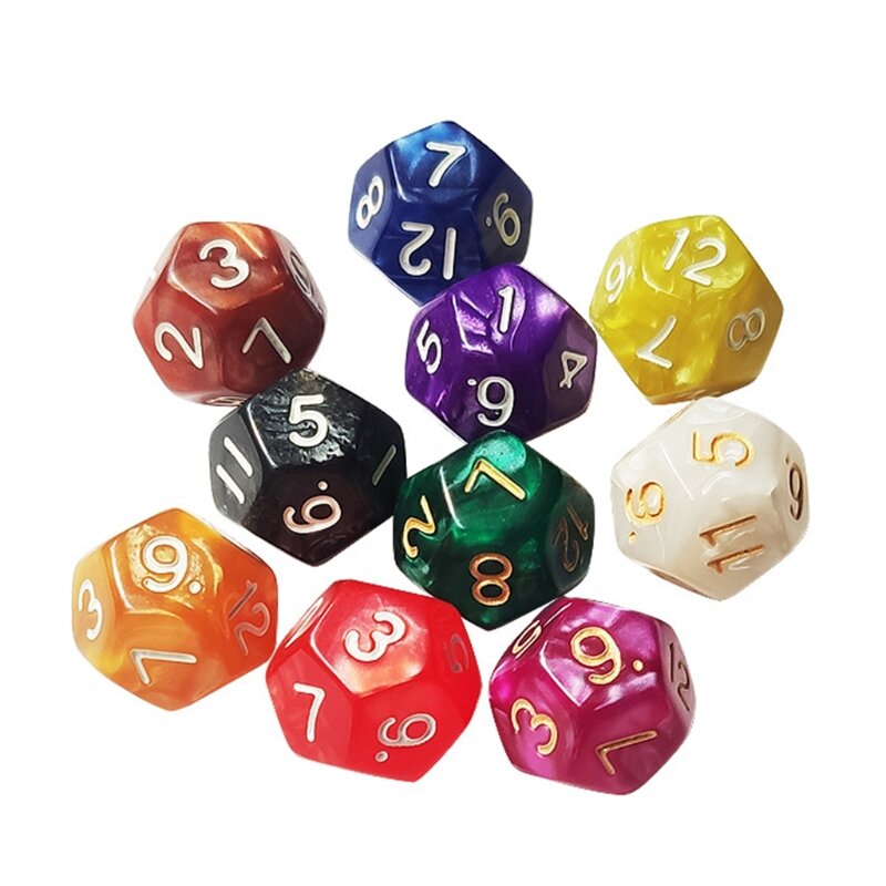 10Pcs 12 Sided Dice D12 Polyhedral Dice Family Party D&D Board Game Accessories Pub Club Game Acrylic Dice Accessary
