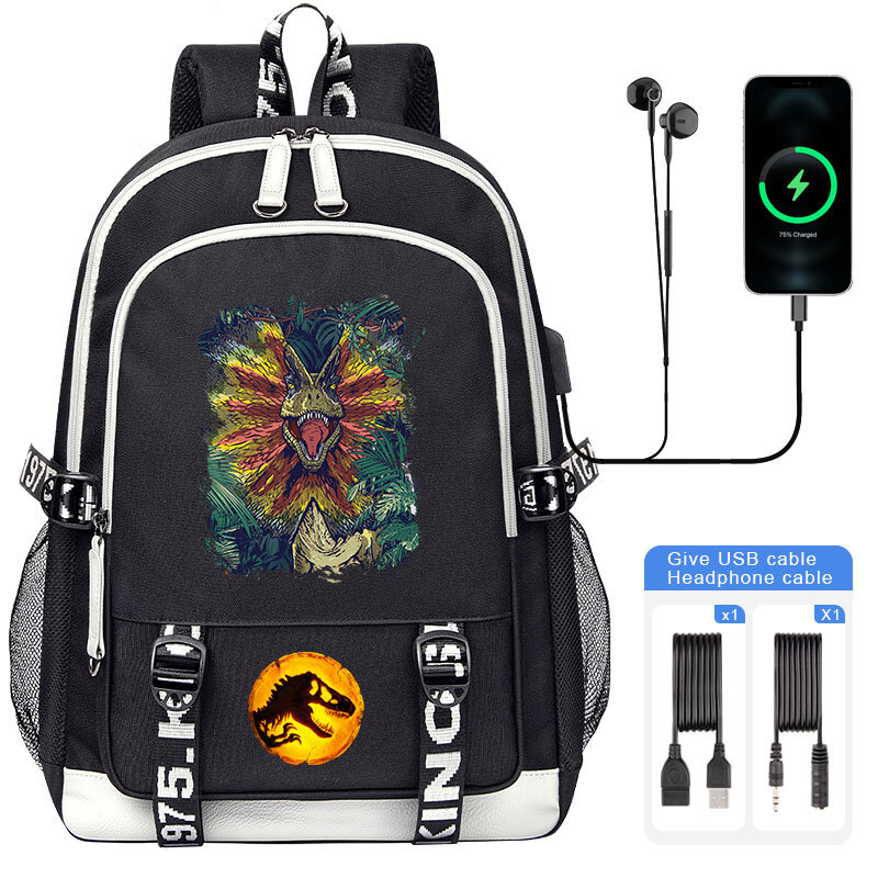 Jurassic World Dominion USB Large Capacity Teenagers Schoolbag Children Laptop Travel Backpack Girl Boy Kids School Book Bag