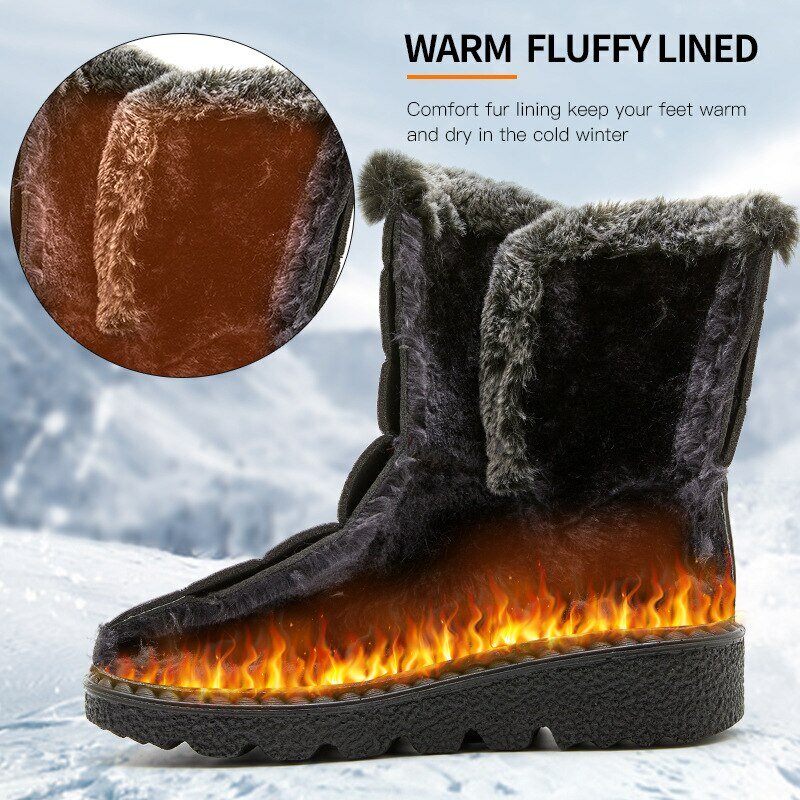 รองเท้าบูทยาวถึงข้อเท้าของผู้หญิงรองเท้าคู่รักผ้าฝ้ายให้ความอบอุ่นสำหรับฤดูหนาวกันน้ำ2023