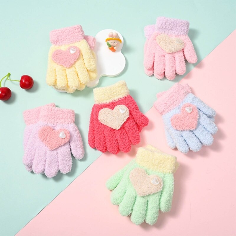 Sarung tangan pendek Anak bulu karang musim dingin tebal anak-anak bayi cinta bulu lembut sarung tangan jari penuh musim gugur penghangat tangan untuk 1-6 tahun