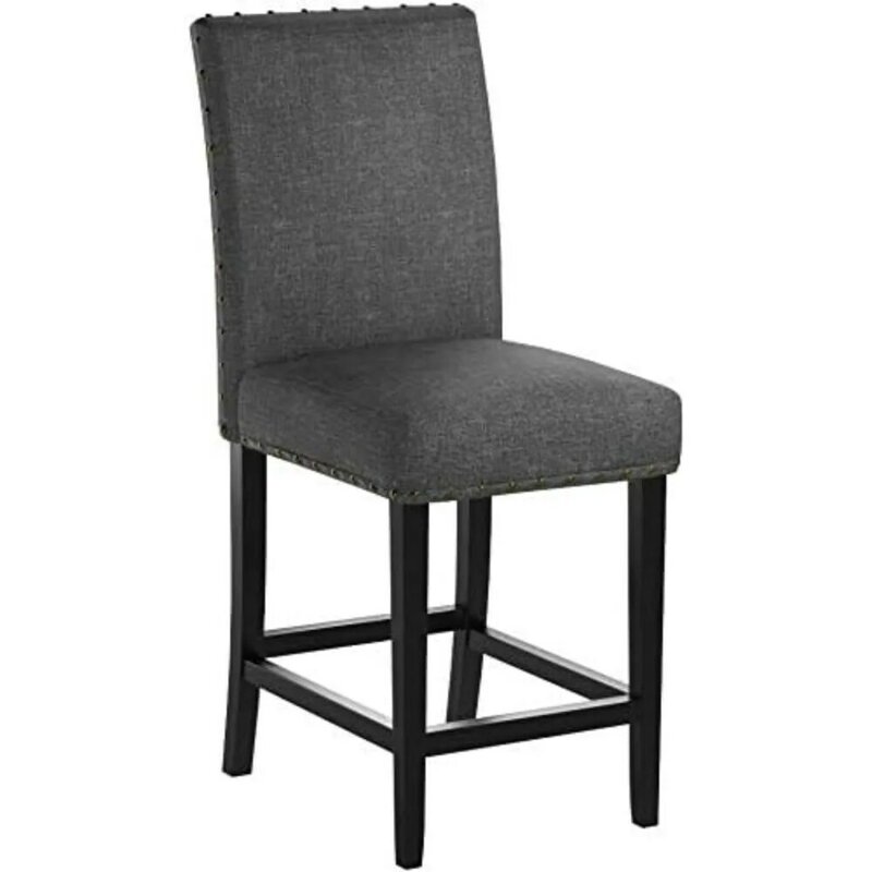 Gray Fabric Counter Height Stools with Nailhead Trim, Set of 2