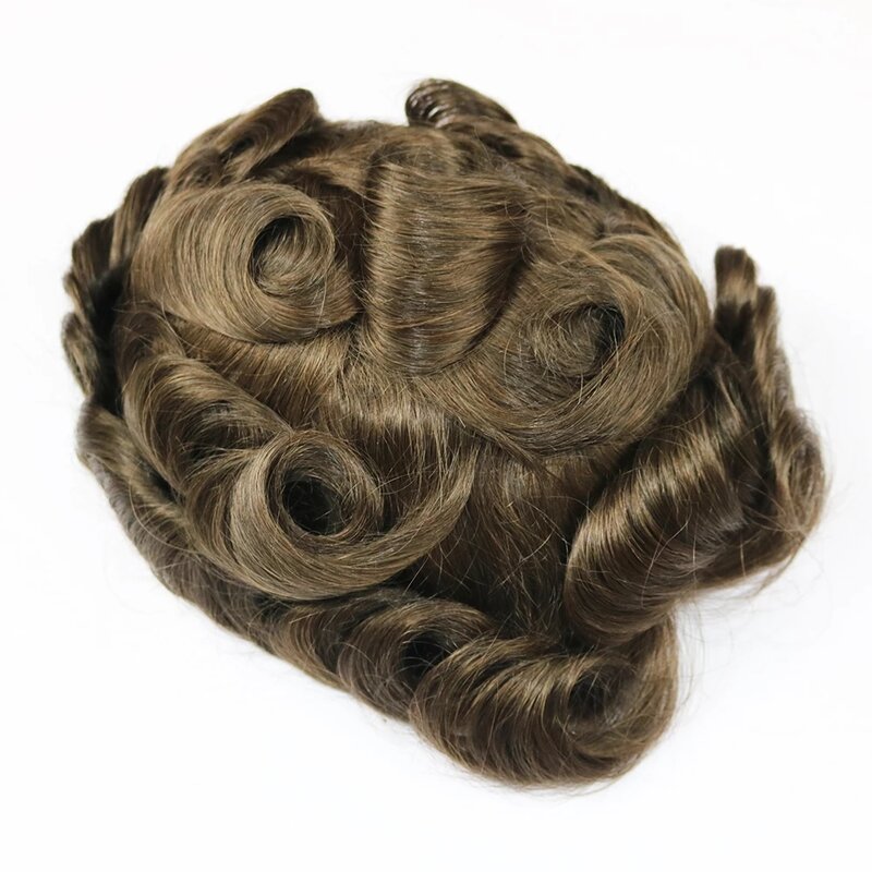Q6 Swiss Lace Human Hair Men‘s Toupee Bleach Knots Natural Hairline Prosthesis Capillary Hair Replacement System Gray Hair