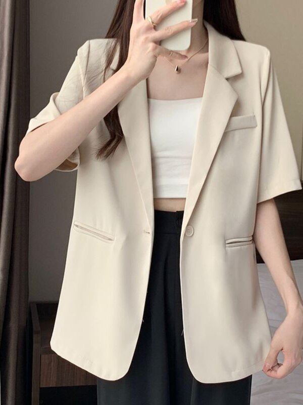 Abito sottile a maniche corte da donna 2024 nuova estate nuova giacca da abito in stile coreano Casual sciolto tutto-fiammifero Office Lady Solid Blazer Top