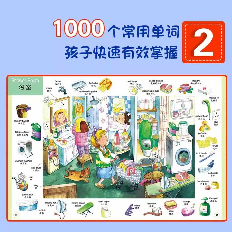 Children's English Enlightenment Picture Book, Cognição Física, Phonics Zero, Livro Básico de Autoestudo, 1000 Palavras