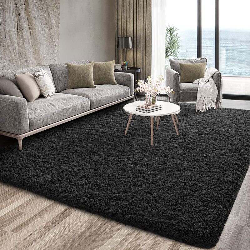 Karpet Area hitam berbulu lembut karpet ruang tamu karpet bulu berbulu karpet kamar bayi dekoratif mewah Modern karpet lantai aksen Solid