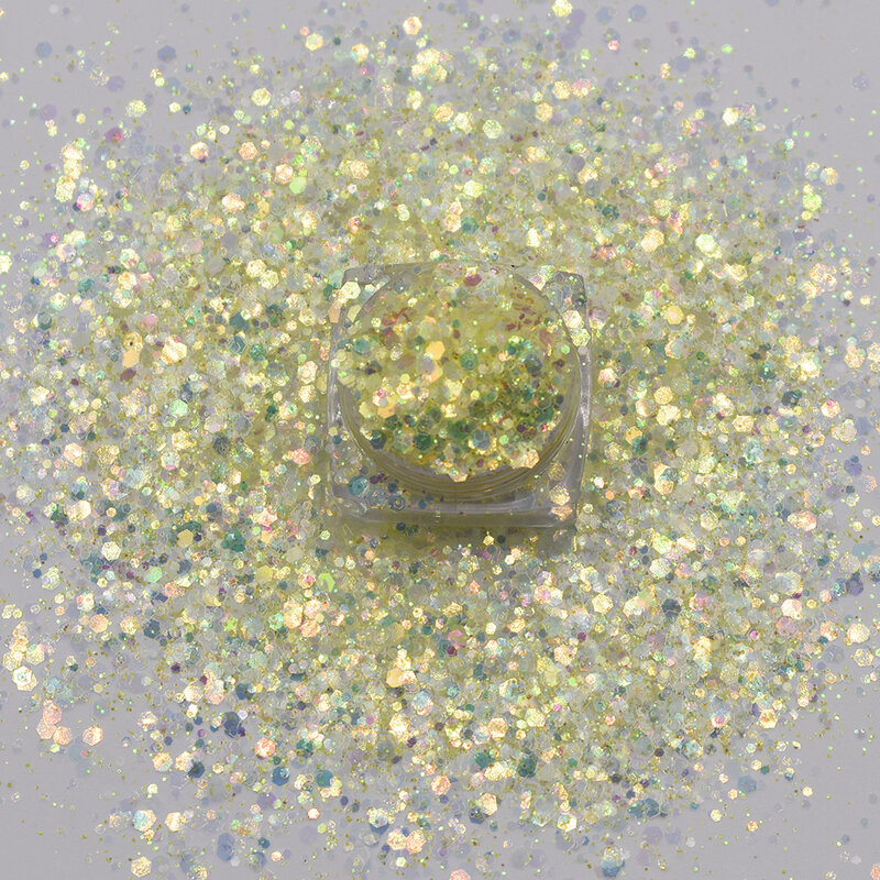 10กรัม/ถุงใหม่ Arirval ผสม Hexagon Glitter Iridescent Flakes Slice Sparkly Chunky เล็บตกแต่งศิลปะอุปกรณ์เสริม