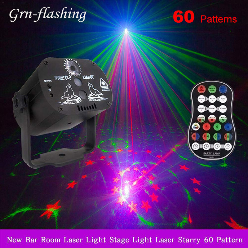 60 Pola RGB LED Lampu Disko 5V USB Isi Ulang RGB Lampu Proyeksi Laser Lampu Panggung Pertunjukan untuk Pesta Rumah KTV DJ Lantai Dansa