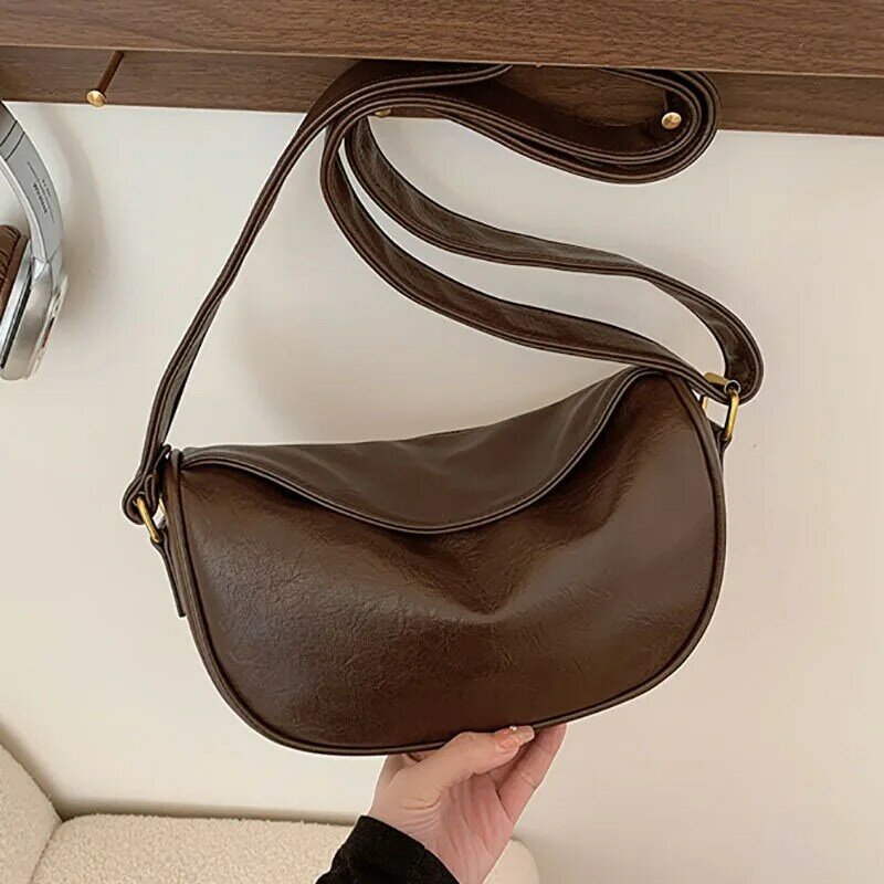 Hobo Bag Niche Design New Soft PU Leather Retro Solid Color Durable Large Capacity Commuter Shoulder Bag Purses and Handbags