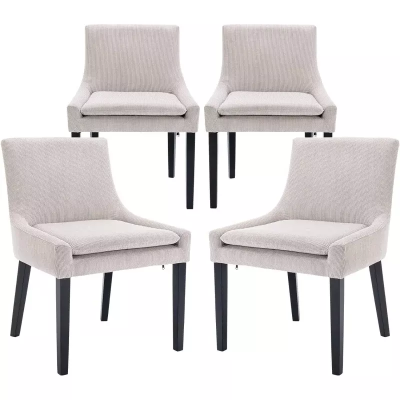 COLAMY Modern Dining Chairs Set of 4, Upholstered Corduroy Accent Side Leisure Chairs with Mid Back and Wood Legs for Living Roo