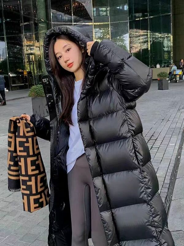 Женский длинный пуховик, Корейская Парка выше колена, повседневное плотное теплое пальто, модель R504, новинка зимы 2024