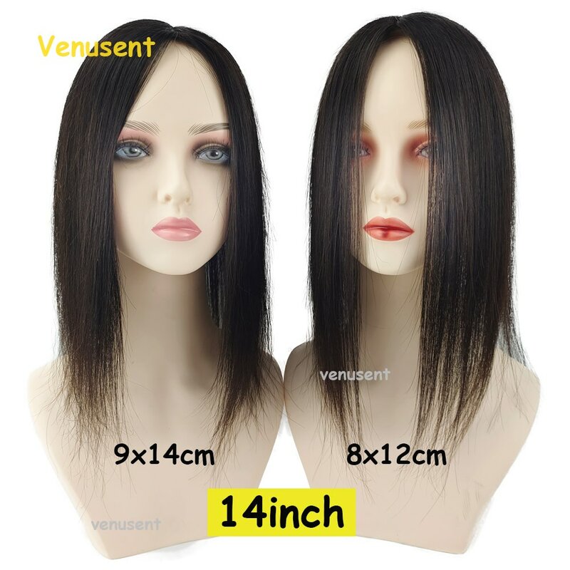 8X12cm Silk Skin Base Topper Women Toupee Chinese Virgin Human Hair Piece with 4 Clips In Natural Scalp Top Overlay Free Parting