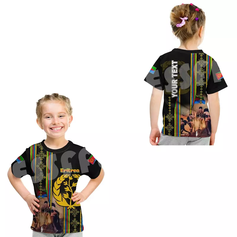 Tessffel Eritreia Nome Personalizado Tamanho Kids Personalizar Crianças Roupas 3DPrint Verão Casual Tee Mangas Curtas T-Shirts Streetwear B