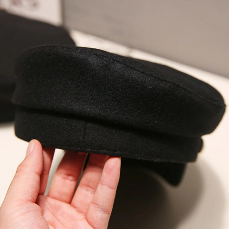 Fashion Travel Spring Autumn Captain Black Flat Top Hat Sailor Hats Octagonal Hat Beret Caps