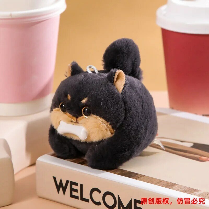 Novelty Funny Cartoon Kawaii Pull String Small Animal Plush Toy Creative Ins Cute Eat Bone Dog Dog Pull String Wagging Tail Toys