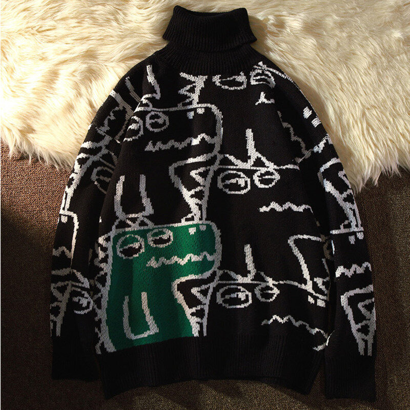 Jersey de cuello alto para hombre, suéter holgado de lana de punto coreano grueso, ropa Vintage, novedad de otoño e invierno, 2024