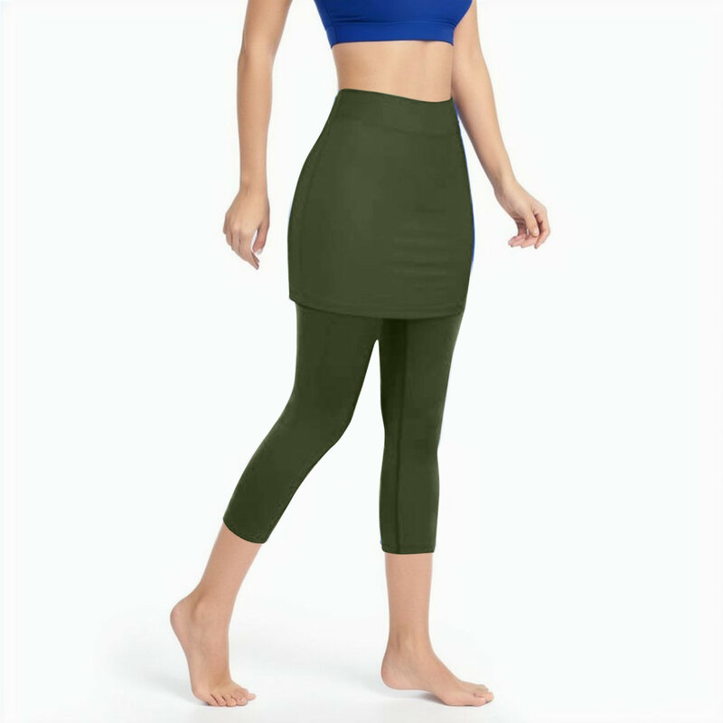 Calças compridas de cintura alta com bolsos para mulheres, leggings esportivos tênis, legging fitness ioga, saia capris