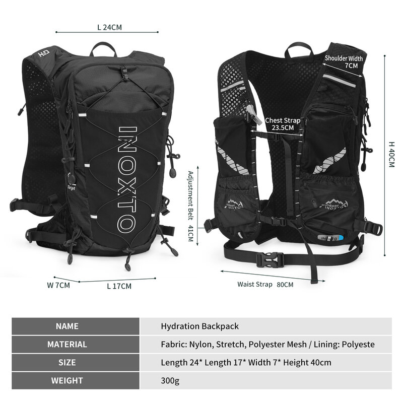 Рюкзак для бега с гидратирующим жилетом 8л, рюкзак для велоспорта с гидратированием для пеших прогулок и марафона, с сумкой для воды 2л, 250 мл, бутылка для воды