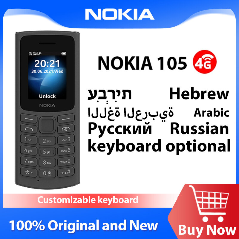 Nokia-4g dual sim celular 105, bateria 1020 mah, ultra-long, espera com jogos de lanterna, rádio fm, robusto, botão, novo