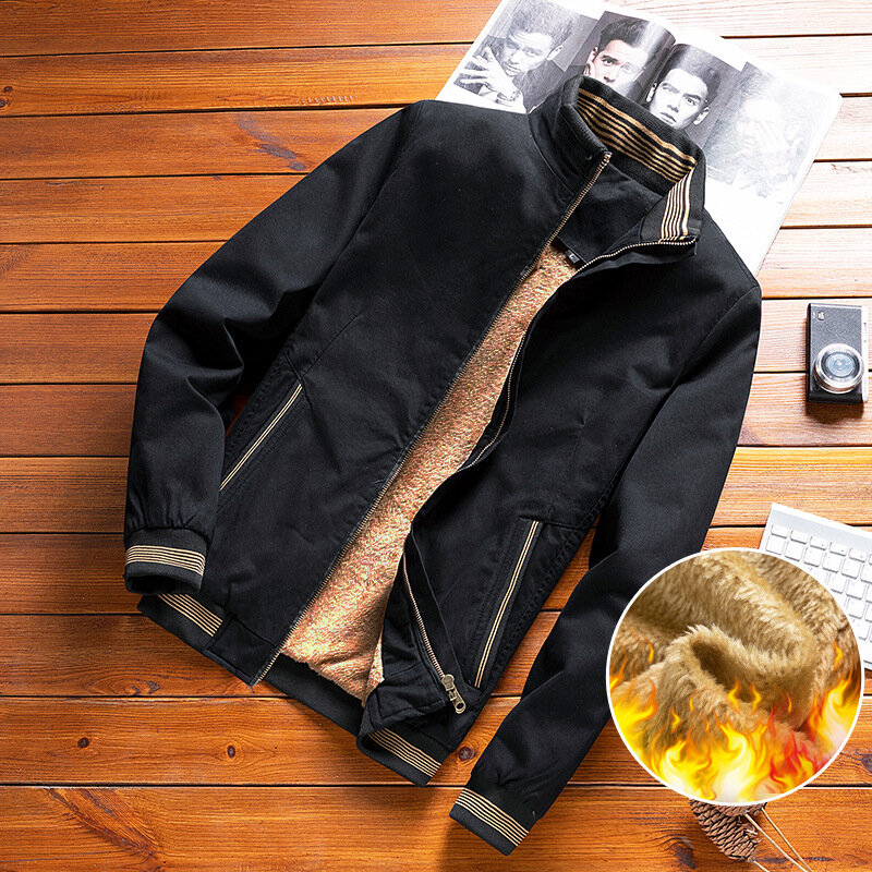 Мужская куртка с воротником-стойкой, приталенная куртка в Корейском стиле, с бархатным утеплителем, зимняя Модная парка, 2023