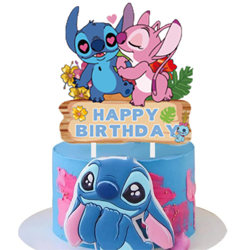 Lilo & Stitch dekorasi kue anak, perlengkapan pesta ulang tahun kartun selamat ulang tahun untuk anak