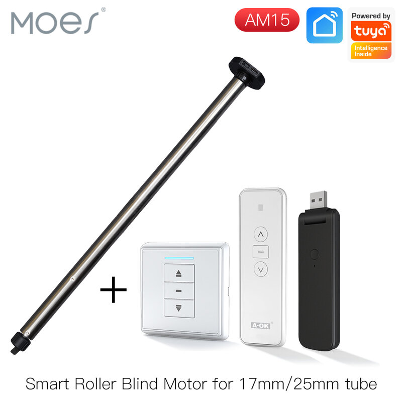 New Automatic AM15 Tubular Roller Blind Motor for 17/25mm Tube Motorized Electric Blind Shade RF433 Remote Control for 25mm Tube