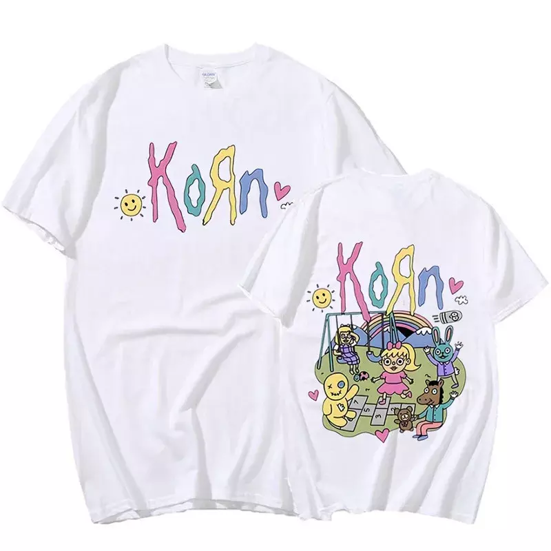 T-shirt de algodão Korn rock band para homens e mulheres, manga curta, vintage, metal, gótico, plus size, streetwear, verão