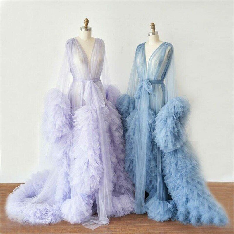 Women Maternity Dresses Long Fluffy Tulle Bathrobe Evening Dresses For Photoshoot Party Bridal Prom Sleepwear Custom Made