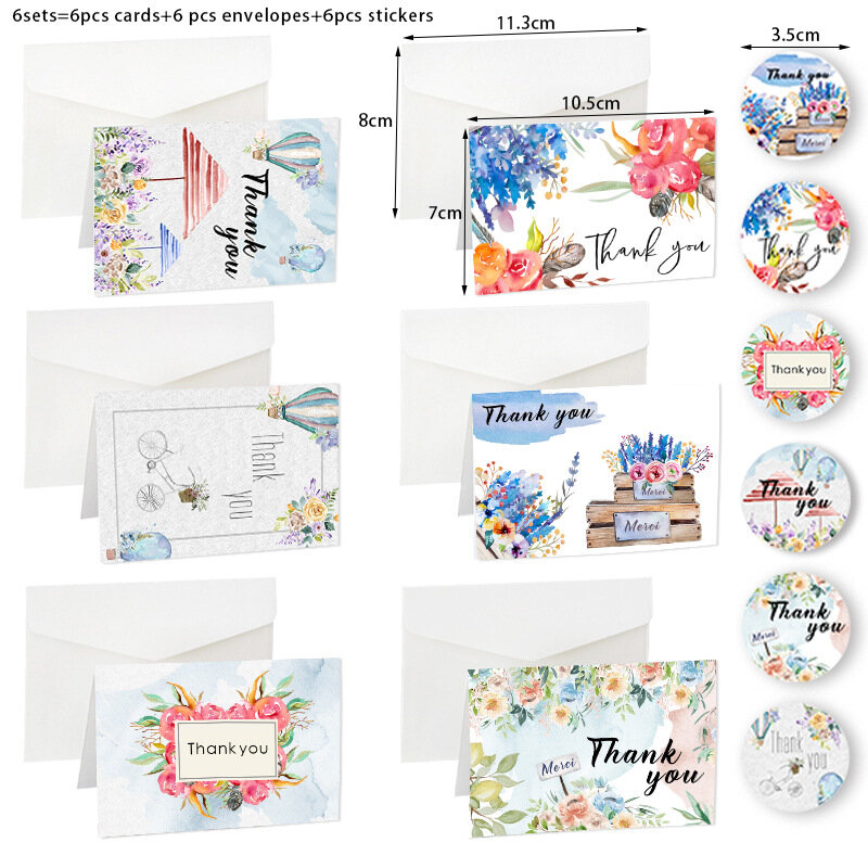 6set Folded In Half Holiday Greeting Card Paper Envelopes Sealing Tape Stickers New Year Thanksgiving Card Paper Envelopes Set