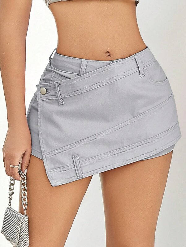 Pantaloncini di jeans Cargo Skinny a-line irregolari elasticizzati Mini Skort Street Wrap in Denim moda donna