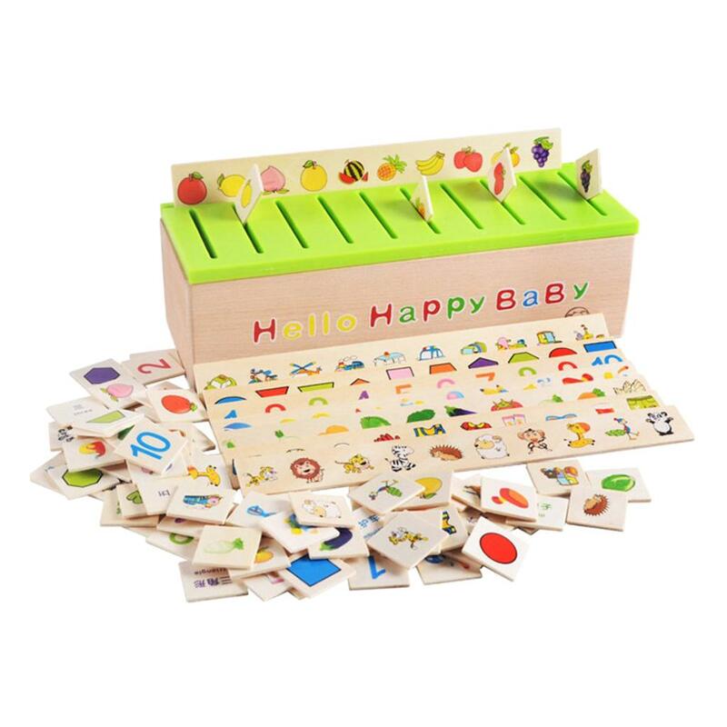 1x mainan kayu mainan penyortiran kotak pembelajaran bahan Montessori pendidikan