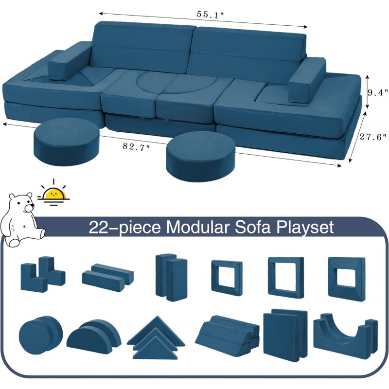 Modulare Kinder spielen Couch - 22 Stück Nugget Couch für Spielzimmer Schlafzimmer Wohnzimmer Cabrio Schaum Möbel für inspirierende Kind cr