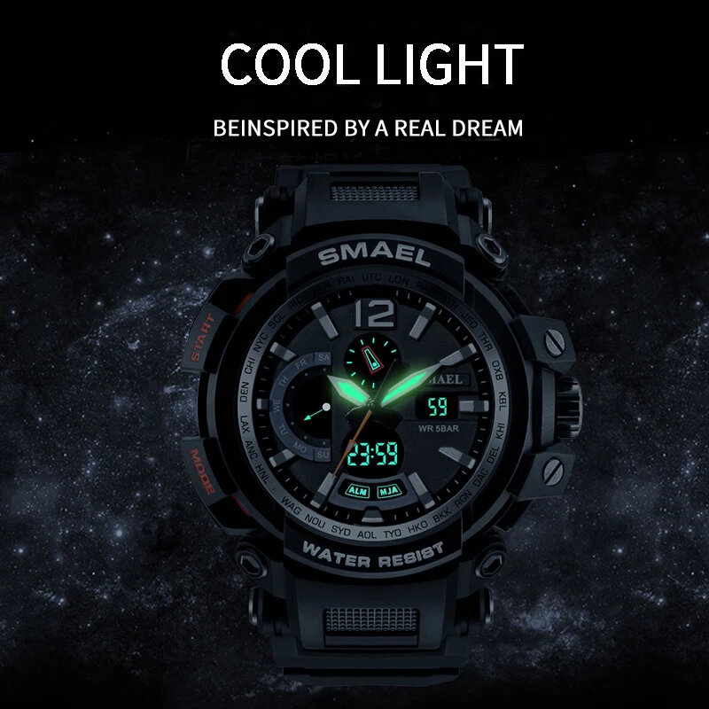 Mannen Horloges Top Luxe Quartz Horloge Led Dual Display Analoge Digitale Auto Datum 50M Waterdichte Mannelijke Militaire Sport Horloges