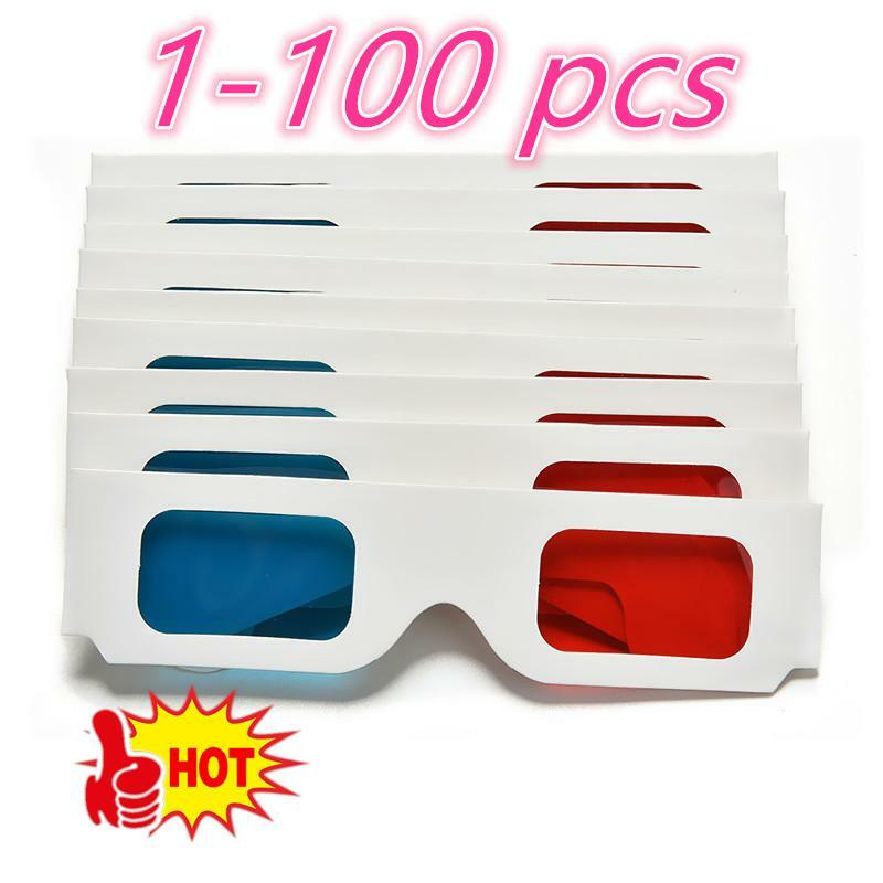 1-100 szt. Uniwersalny papier anaglifowy papier czerwony i niebieski cyjan 3D okulary do kartonu filmowego 3D okulary hurtowe