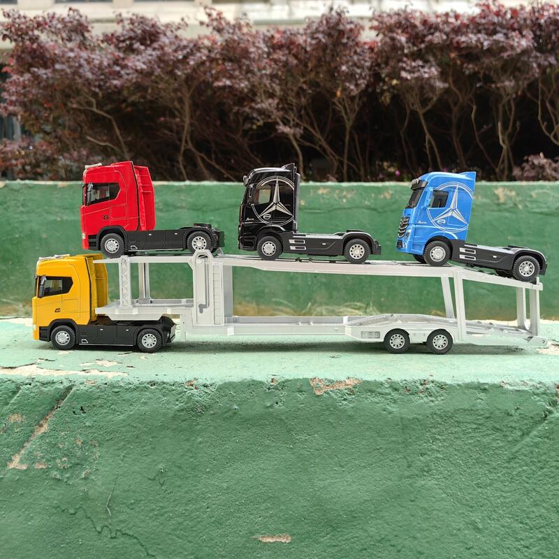 1:50 Alloy Diecast Large Truck Model Car Toy Simulation Container Toy Sound and Light Pull BackTransport Vehicle Model Kid Gifts