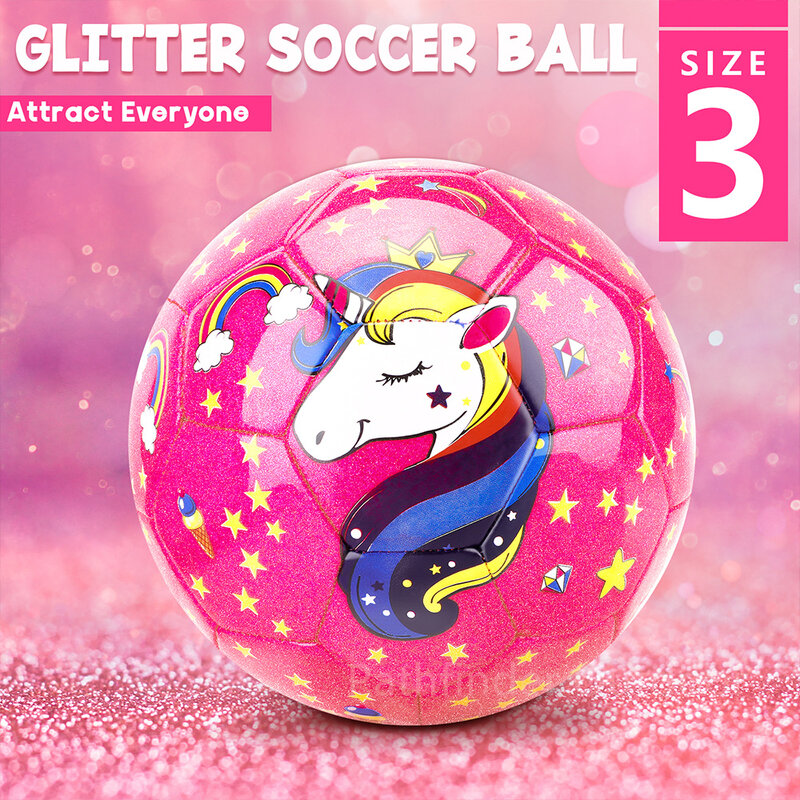 Hadiah sepak bola anak-anak, hadiah Glitter bola sepak bola unicorn untuk anak laki-laki dan perempuan 4-8 luar ruangan olahraga hadiah Natal
