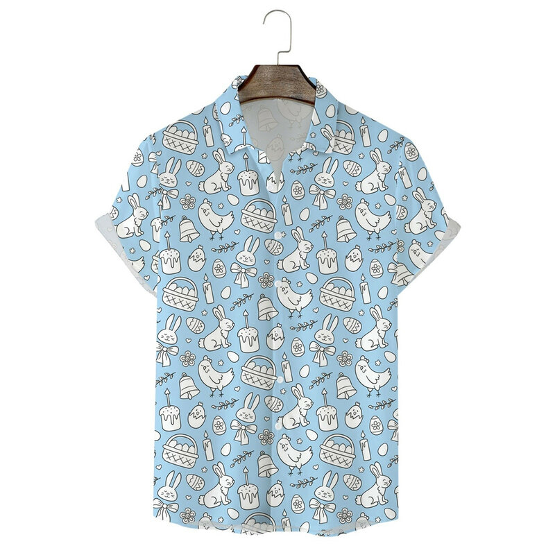 Heren Mode Casual Persoonlijkheid Easter 3d Digitaal Printen Konijn Print Korte Mouw Shirt T-Shirt Feest Etnische Slim Fit