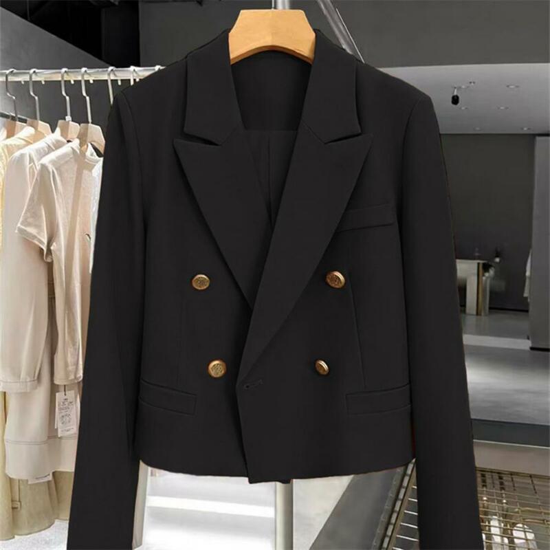 Casaco feminino elegante trespassado de negócios, jaqueta de cor sólida, gola virada para baixo, terno formal de escritório, leve