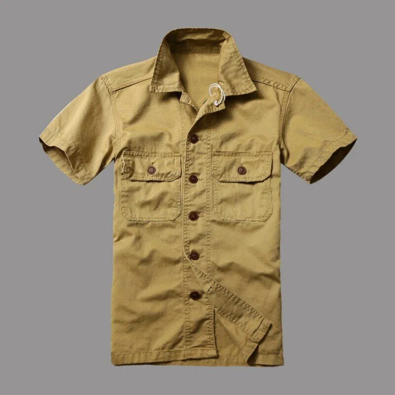 Camisa de manga curta masculina de camuflagem militar, jaquetas masculinas, camisas de bolsos soltos, jaquetas de verão