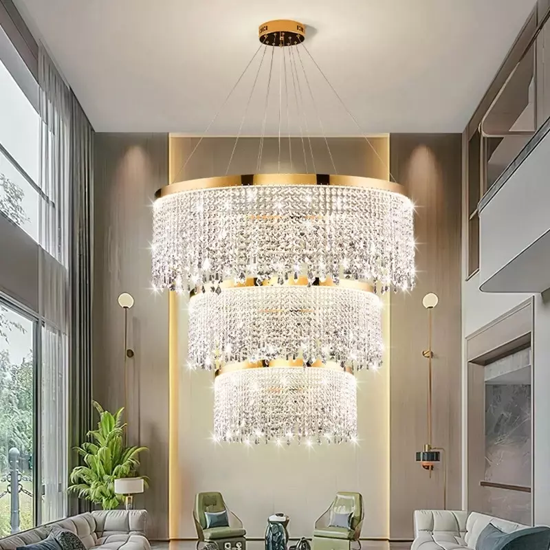 Candelabro de cristal moderno K9, lámpara colgante de lujo para sala de estar, luz colgante de techo circular Led dorada, diseño de brillo, decoración del hogar
