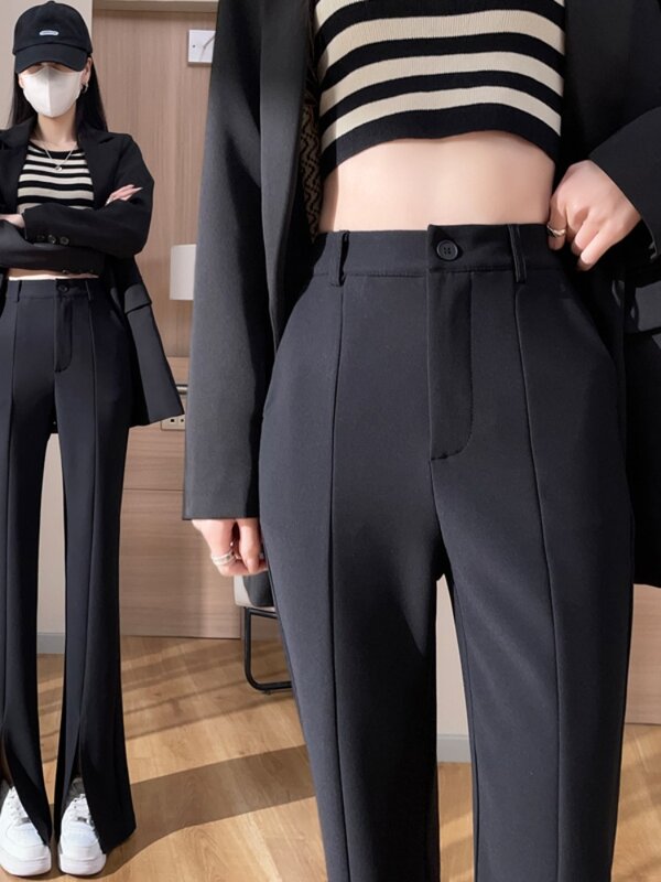 Spodnie z szerokimi nogawkami na wiosenny 2024 damski, nowe drapowane spodnie wyszczuplające z wysokim stanem i dopasowany modne podkowy