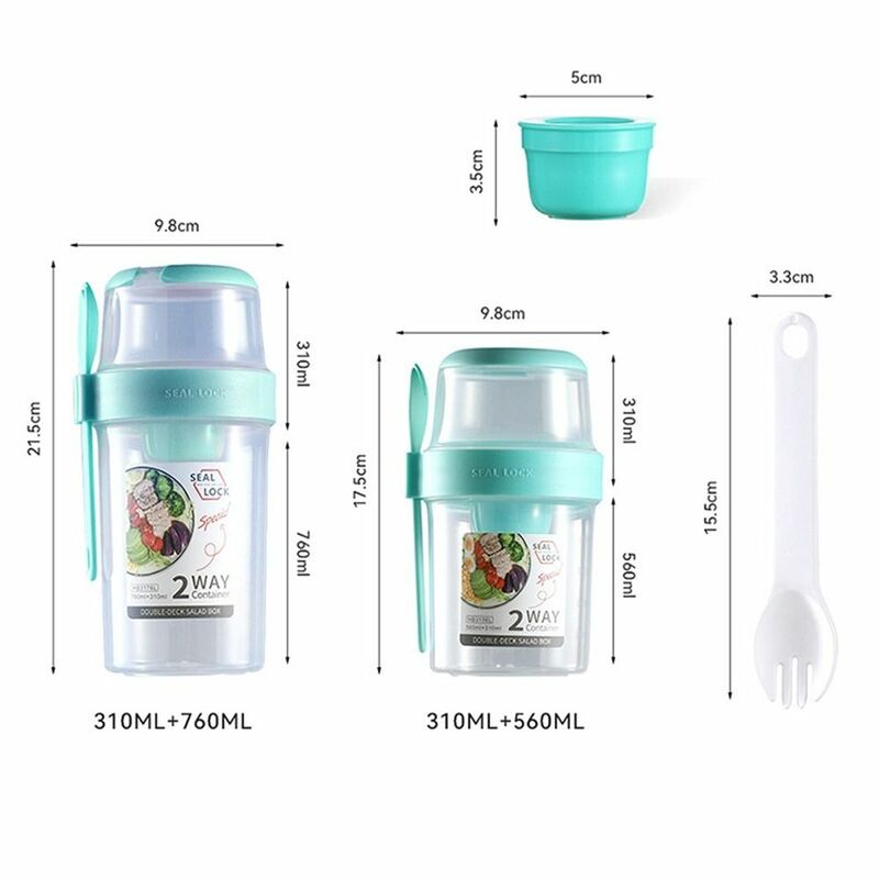 Portable 1Pcs Separated with Fork Double-layer Fresh-keeping Crisper Cup Container Lunch Box Salad Cup
