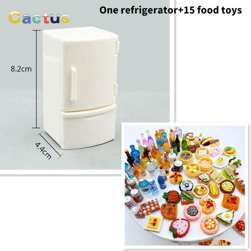 1 Set 1/12 Mini Dollhouse White Refrigerator With Food Set Kitchen Toys Miniature Furniture Fridge Decorations Toy Accessories
