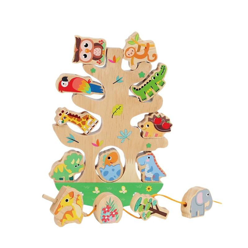 Juguetes apilables de animales de madera, actividades de aprendizaje preescolar, cuentas de cordones de animales, roscado para Festival preescolar
