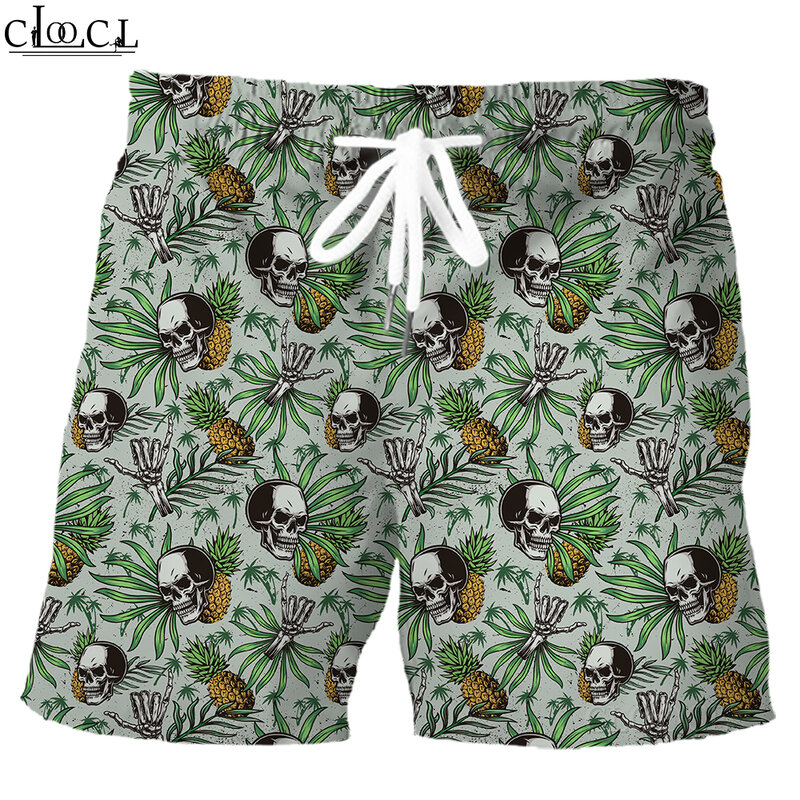 HX-Short bohème imprimé tête de mort, ananas, floral, poches élastiques, pantalon de plage, vêtements de sport pour hommes
