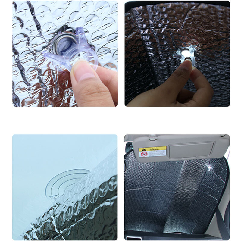 Parasol de papel de aluminio de doble cara grueso para coche que bloquea eficazmente el calor 130x70Cm 140x70Cm 145x70Cm ventosa Universal para coche