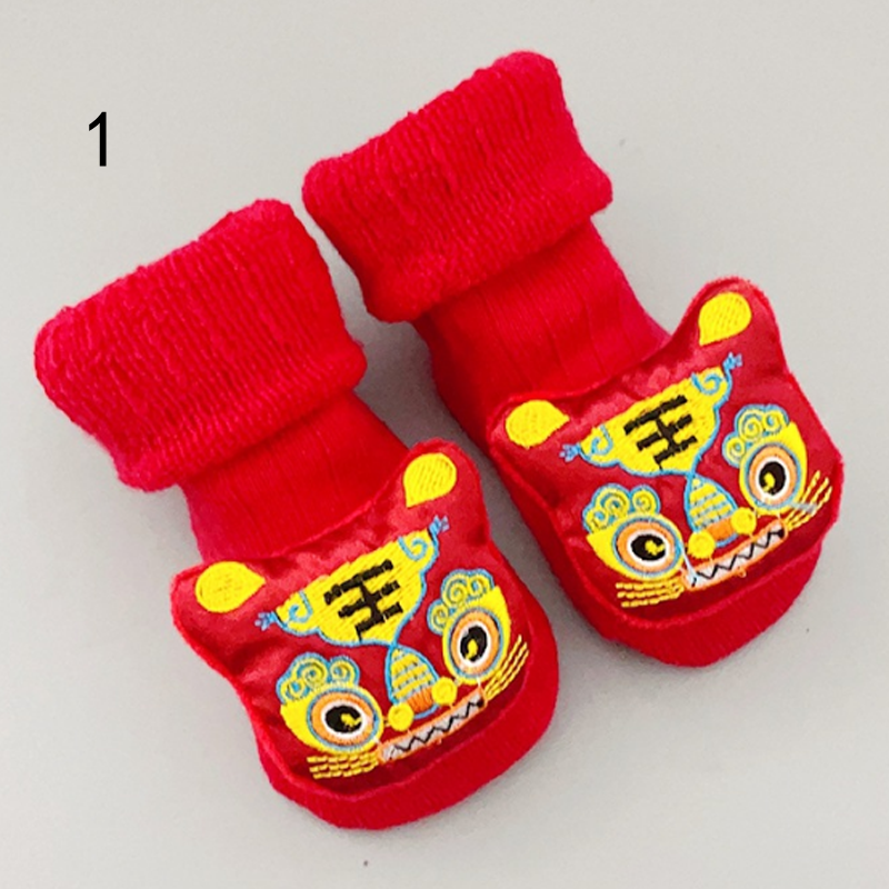 ถุงเท้าสีแดงสำหรับเด็กถุงเท้าทารกแรกเกิดปีใหม่สำหรับฤดูใบไม้ร่วงฤดูหนาว
