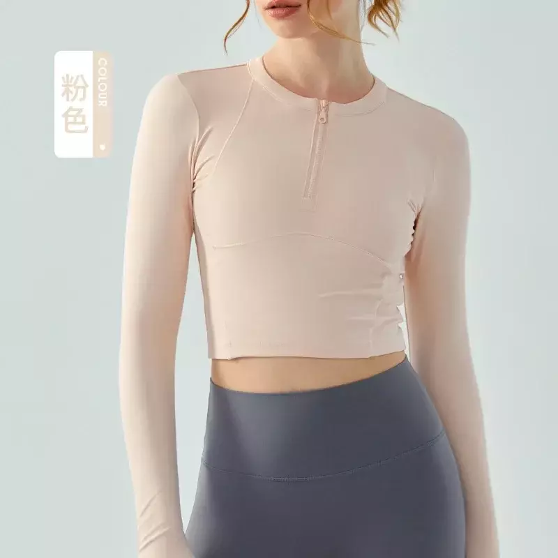 Fall/winter Round Neck Semi-zipper Fitness Clothes Top Female Nude Slim Quick-drying Yoga Clothes Long Sleeves