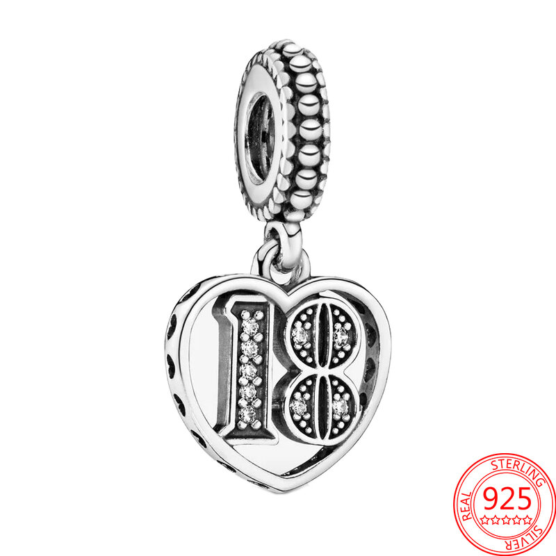 Breloques classiques en argent Sterling 925 pour 15ème anniversaire, Bracelet Pandora, cadeau de bijoux fins pour filles